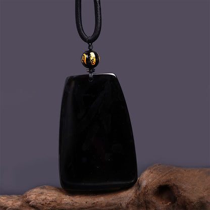 Mythstone Black Obsidian Dragon Carved Luck Protection Necklace Pendant