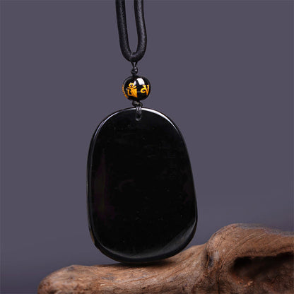 Mythstone Black Obsidian Dragon Carved Luck Protection Necklace Pendant