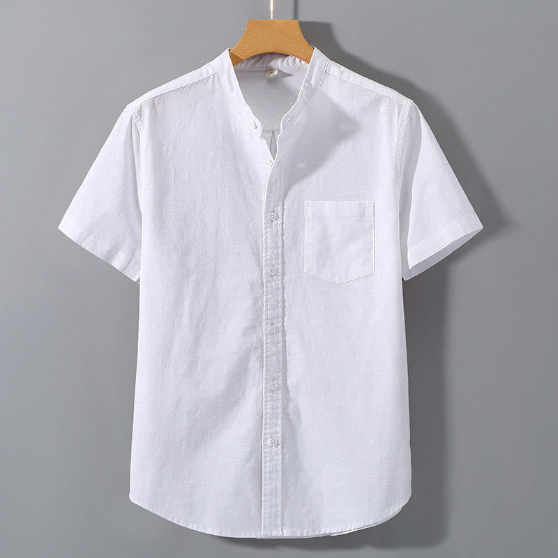 Mythstone Summer Men's Short Sleeve Button Down Cotton Linen Shirt