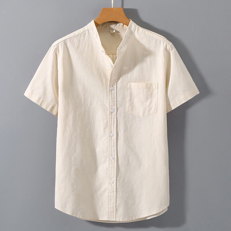 Mythstone Summer Men's Short Sleeve Button Down Cotton Linen Shirt