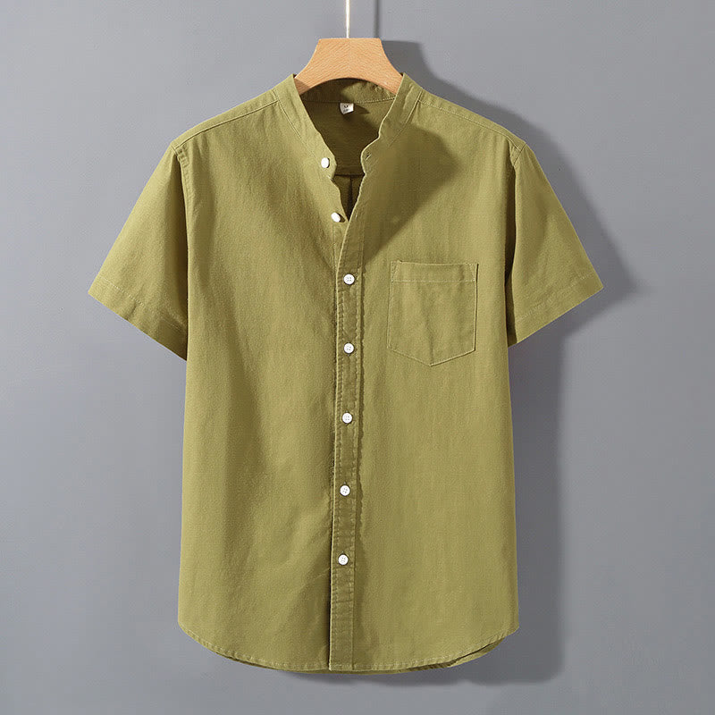 Mythstone Summer Men's Short Sleeve Button Down Cotton Linen Shirt