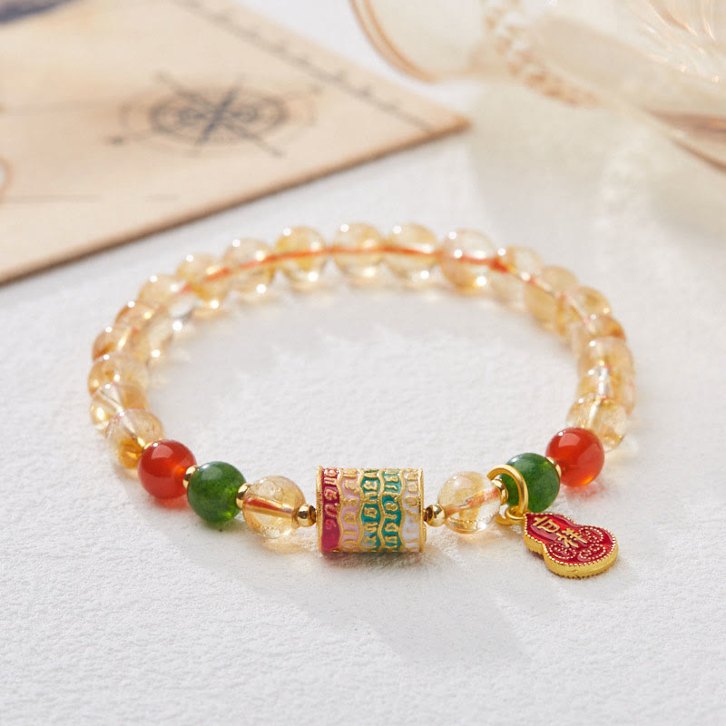 Mythstone Natural Citrine Red Agate Green Chalcedony Protection Bracelet