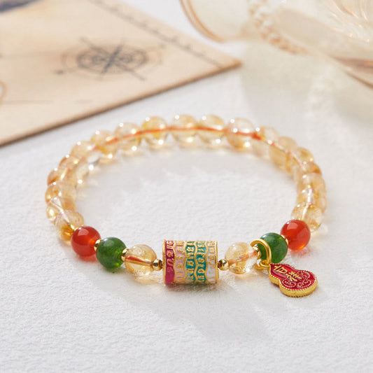 Mythstone Natural Citrine Red Agate Green Chalcedony Protection Bracelet