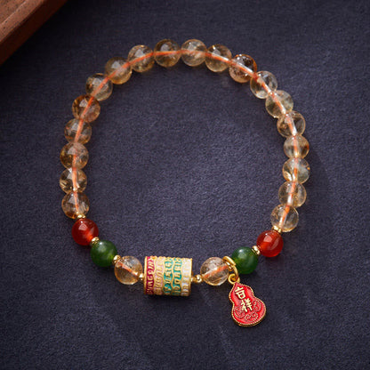 Mythstone Natural Citrine Red Agate Green Chalcedony Protection Bracelet