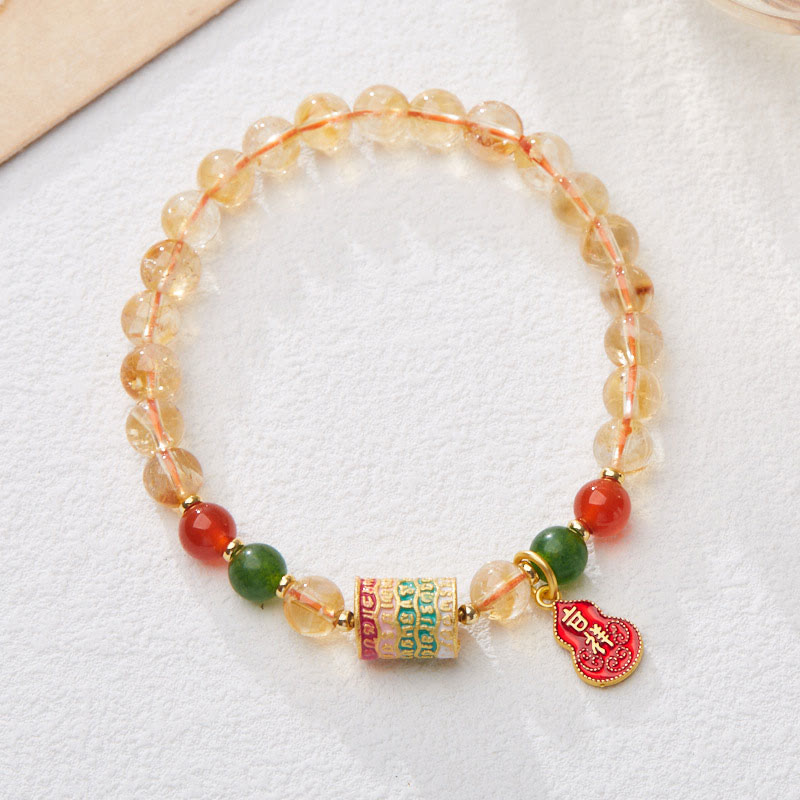 Mythstone Natural Citrine Red Agate Green Chalcedony Protection Bracelet