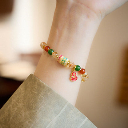 Mythstone Natural Citrine Red Agate Green Chalcedony Protection Bracelet