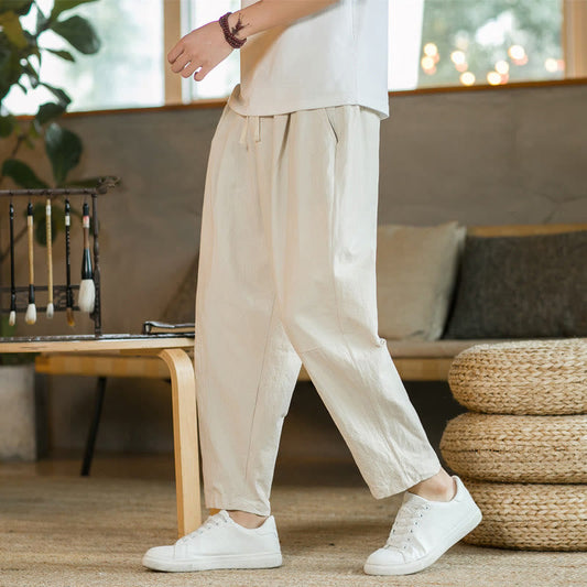 Mythstone Summer Men's Cotton Linen Pants With Pockets