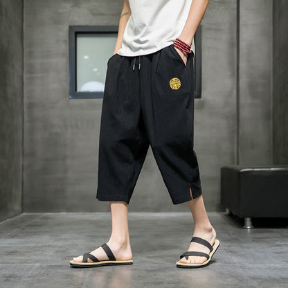 Pantalones cortos de lino con cordón y bolsillos para hombre de Mythstone Summer 