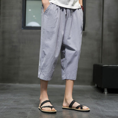 Pantalones cortos de lino con cordón y bolsillos para hombre de Mythstone Summer 