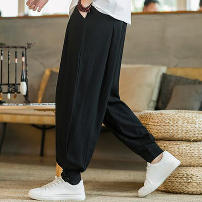 Pantalones cónicos de lino y algodón con bolsillos para hombre de Mythstone Summer Plain 