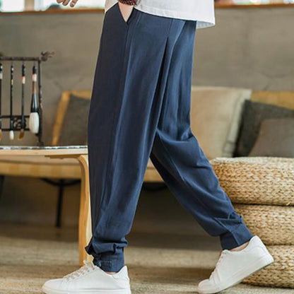 Pantalones cónicos de lino y algodón con bolsillos para hombre de Mythstone Summer Plain 