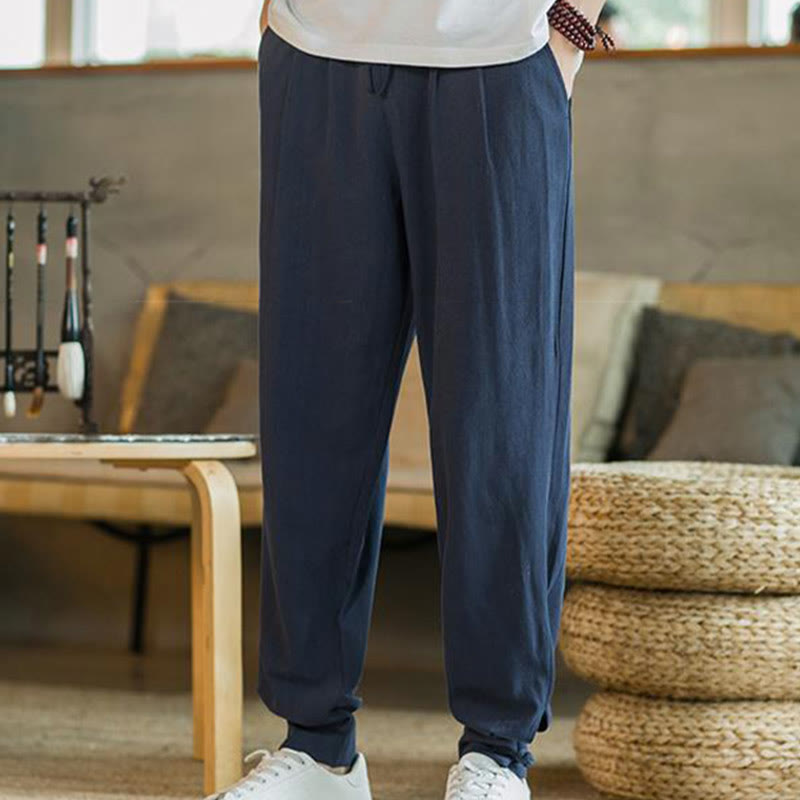 Pantalones cónicos de lino y algodón con bolsillos para hombre de Mythstone Summer Plain 