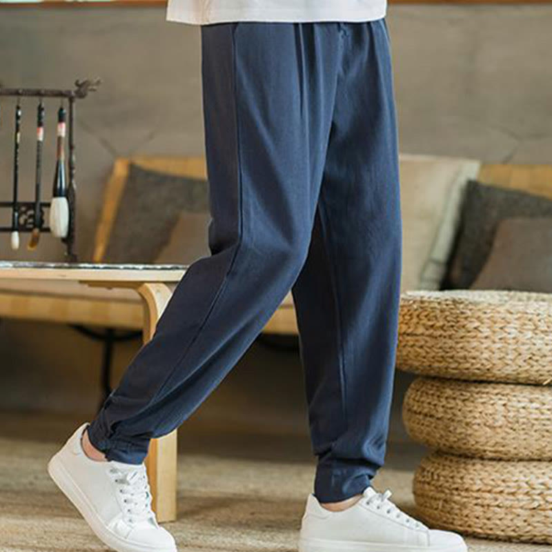 Pantalones cónicos de lino y algodón con bolsillos para hombre de Mythstone Summer Plain 