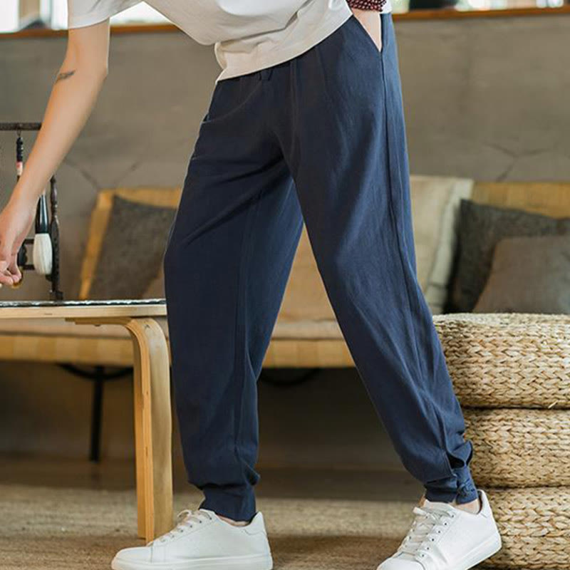 Pantalones cónicos de lino y algodón con bolsillos para hombre de Mythstone Summer Plain 