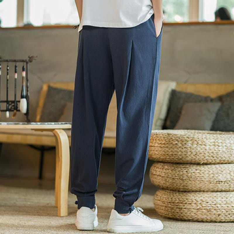 Pantalones cónicos de lino y algodón con bolsillos para hombre de Mythstone Summer Plain 