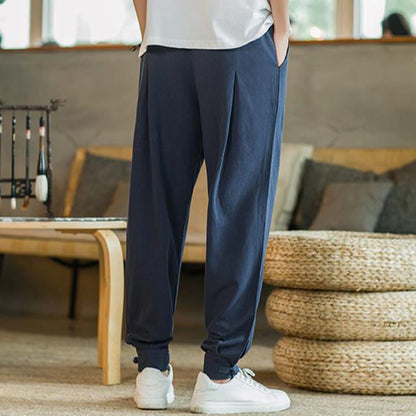 Pantalones cónicos de lino y algodón con bolsillos para hombre de Mythstone Summer Plain 