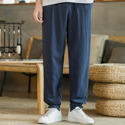 Pantalones cónicos de lino y algodón con bolsillos para hombre de Mythstone Summer Plain 