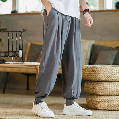 Pantalones cónicos de lino y algodón con bolsillos para hombre de Mythstone Summer Plain 