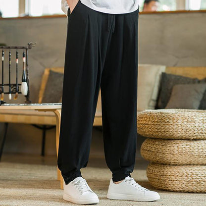 Pantalones cónicos de lino y algodón con bolsillos para hombre de Mythstone Summer Plain 