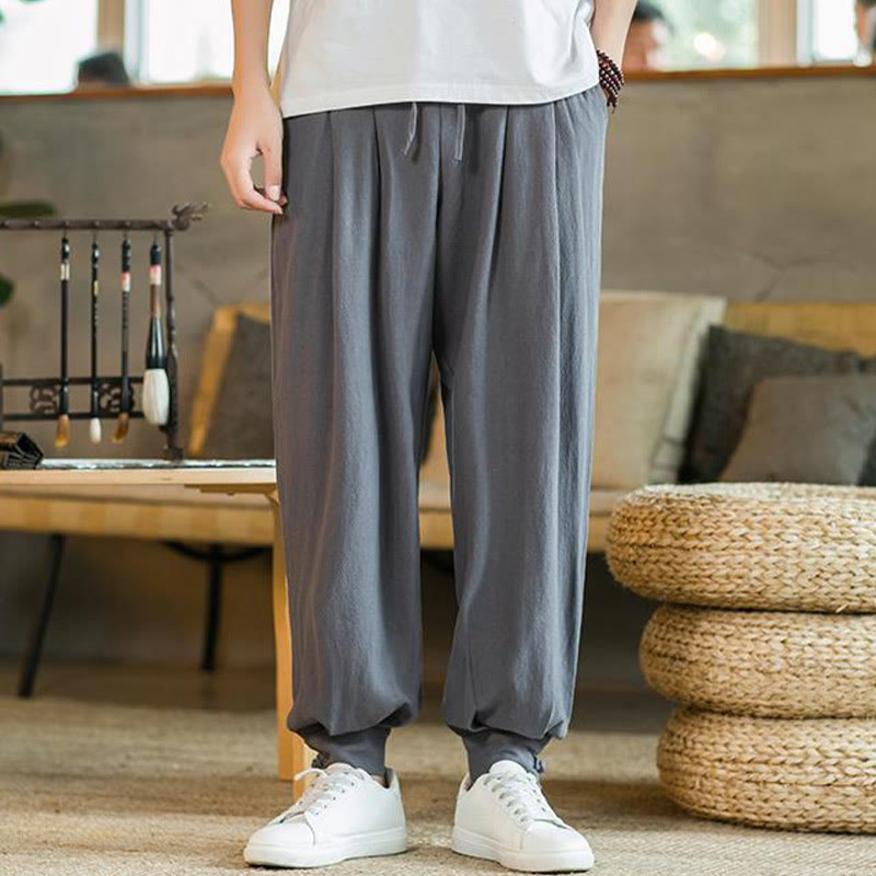 Pantalones cónicos de lino y algodón con bolsillos para hombre de Mythstone Summer Plain 