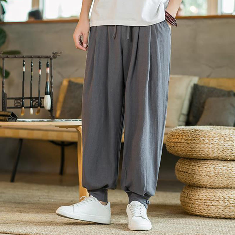 Pantalones cónicos de lino y algodón con bolsillos para hombre de Mythstone Summer Plain 