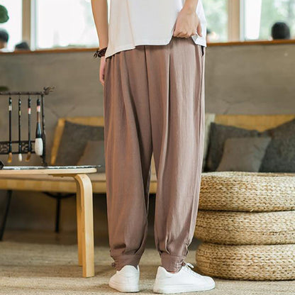 Pantalones cónicos de lino y algodón con bolsillos para hombre de Mythstone Summer Plain 