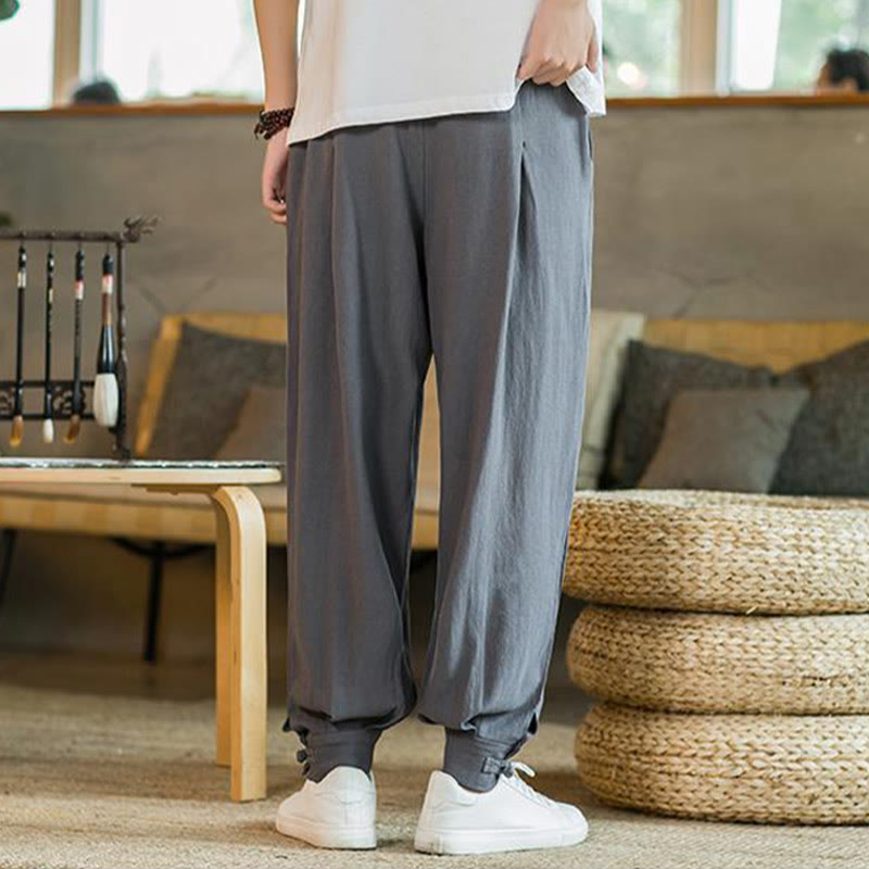 Pantalones cónicos de lino y algodón con bolsillos para hombre de Mythstone Summer Plain 