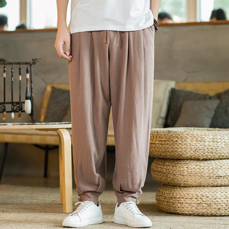 Pantalones cónicos de lino y algodón con bolsillos para hombre de Mythstone Summer Plain 