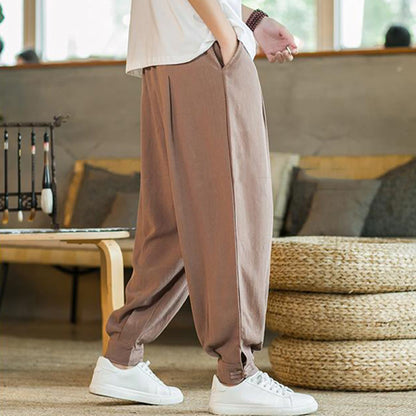 Pantalones cónicos de lino y algodón con bolsillos para hombre de Mythstone Summer Plain 