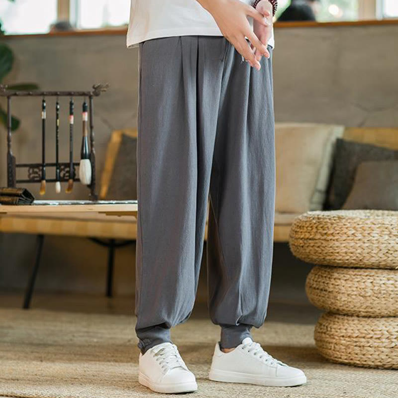 Pantalones cónicos de lino y algodón con bolsillos para hombre de Mythstone Summer Plain 