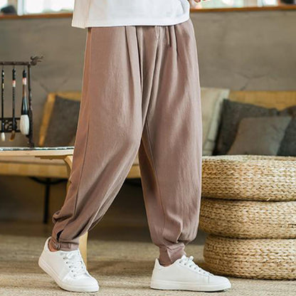 Pantalones cónicos de lino y algodón con bolsillos para hombre de Mythstone Summer Plain 