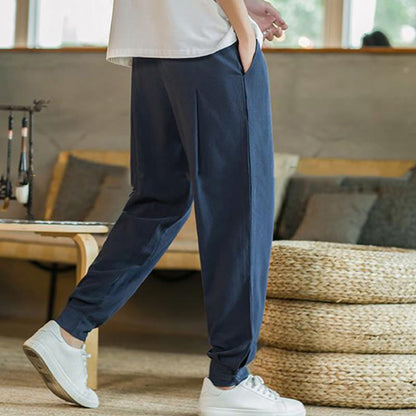 Pantalones cónicos de lino y algodón con bolsillos para hombre de Mythstone Summer Plain 