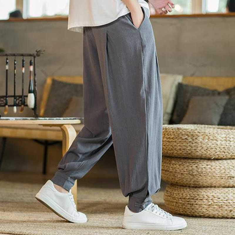 Pantalones cónicos de lino y algodón con bolsillos para hombre de Mythstone Summer Plain 