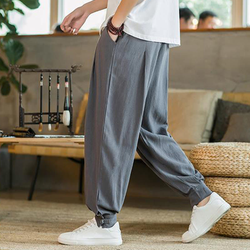 Pantalones cónicos de lino y algodón con bolsillos para hombre de Mythstone Summer Plain 