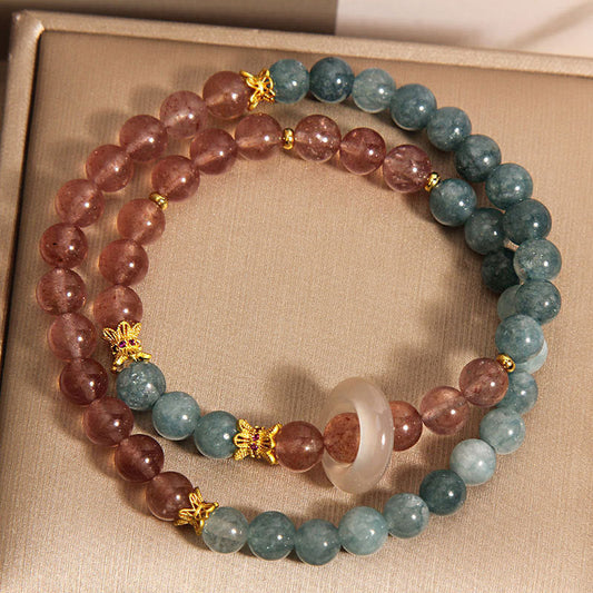 Mythstone Jade Strawberry Quartz Abundance Luck Bracelet