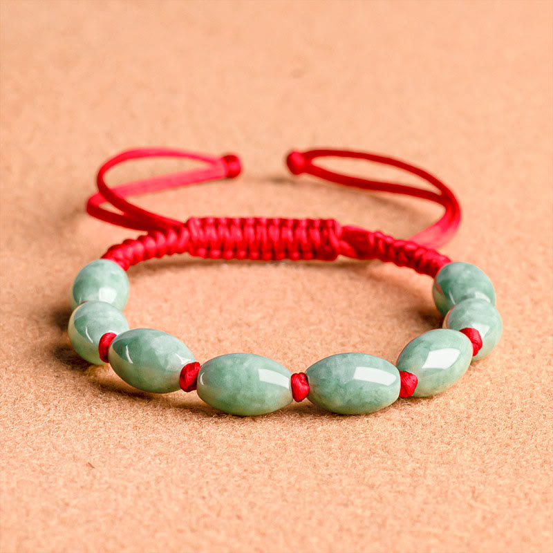 Pulsera de hilo rojo de la suerte con jade de Mythstone