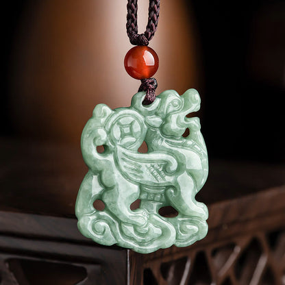 Mythstone Jade PiXiu Wealth Luck String Necklace Pendant