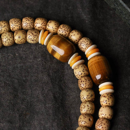 MythStone 108 Mala Beads Bodhi Seed Tiger's Eye Fu Character Peace Bracelet