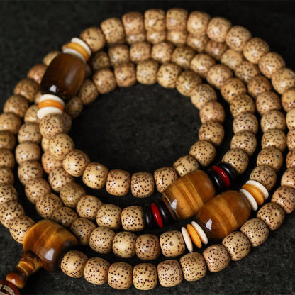 MythStone 108 Mala Beads Bodhi Seed Tiger's Eye Fu Character Peace Bracelet