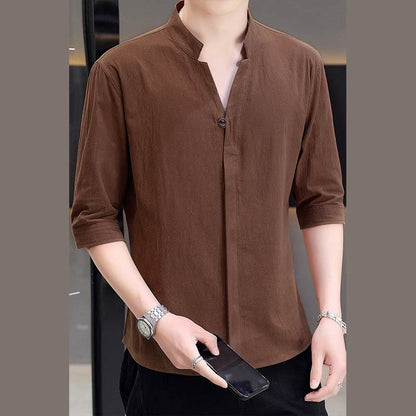 Mythstone Summer Men's Half Sleeve Button Cotton Shirt