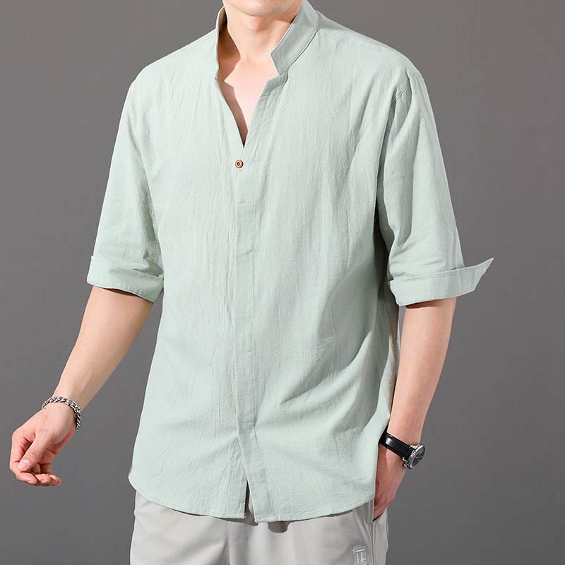 Mythstone Summer Men's Half Sleeve Button Cotton Shirt