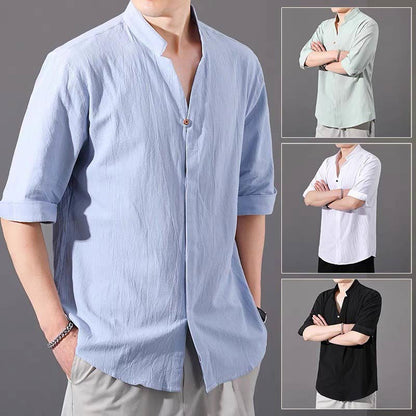 Mythstone Summer Men's Half Sleeve Button Cotton Shirt