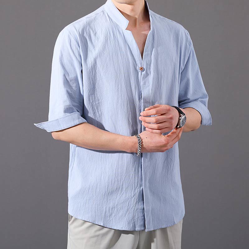 Mythstone Summer Men's Half Sleeve Button Cotton Shirt