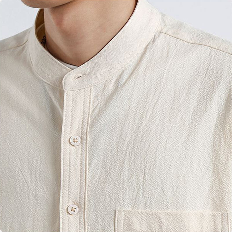 Mythstone Simple Men's Short Sleeve Button Down Cotton Linen Shirt