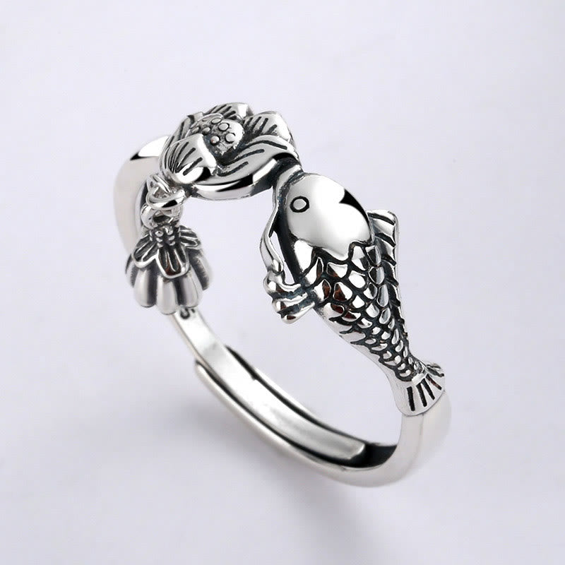 Mythstone 925 Sterling Silver Koi Fish Lotus Flower Success Ring