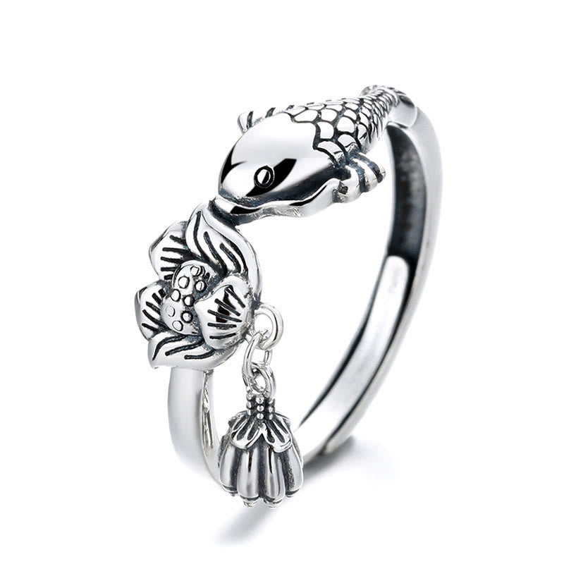 Mythstone 925 Sterling Silver Koi Fish Lotus Flower Success Ring