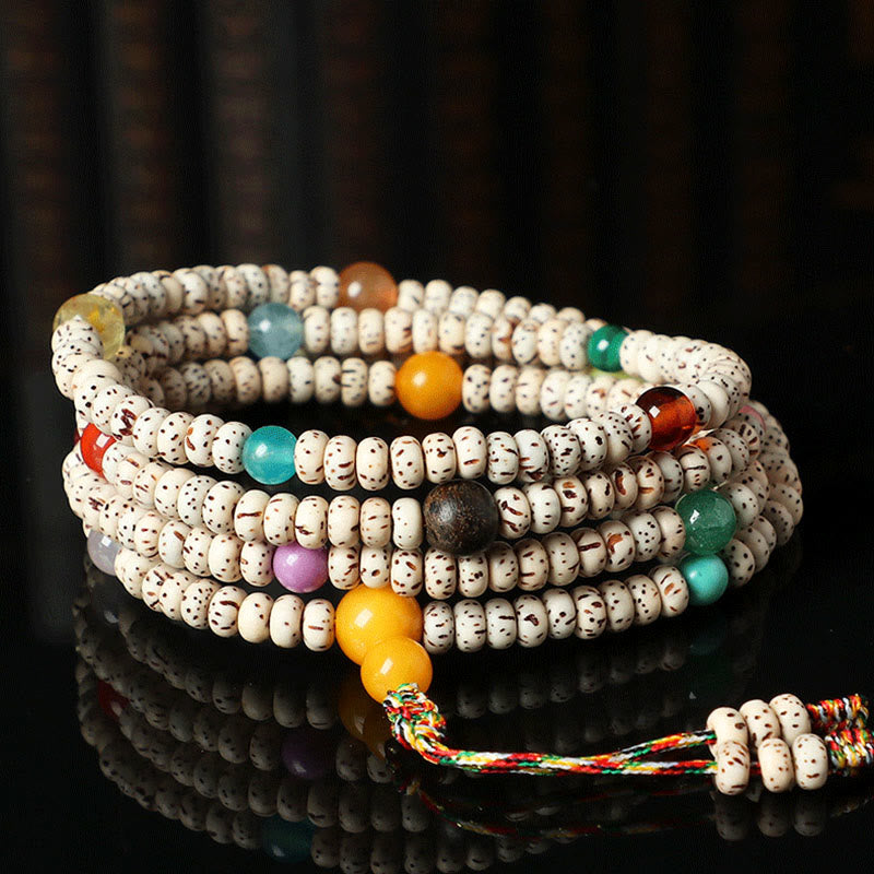 Pulsera de la riqueza con ágata y ámbar y semillas de Bodhi tibetanas Mythstone