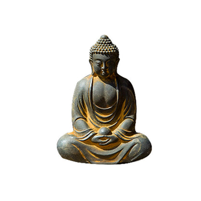 Mythstone Tibetan Meditating Buddha Iron Powder Rust Cast Resin Statue Serenity Decoration