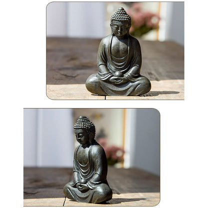 Mythstone Tibetan Meditating Buddha Iron Powder Rust Cast Resin Statue Serenity Decoration