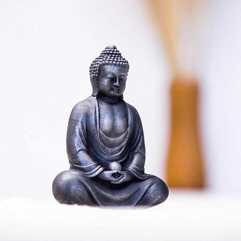 Mythstone Tibetan Meditating Buddha Iron Powder Rust Cast Resin Statue Serenity Decoration